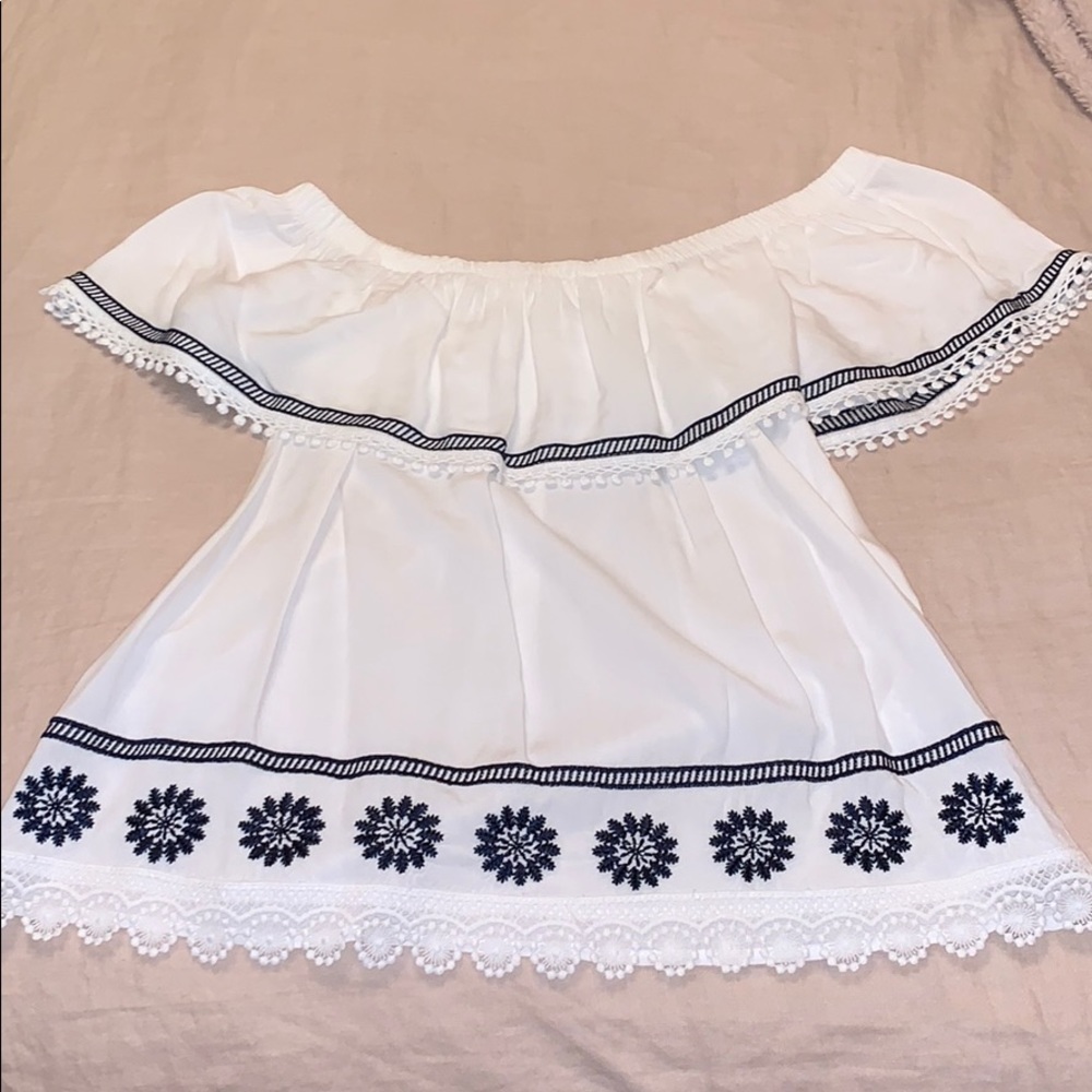 Off the Should Navy Flower Shirt